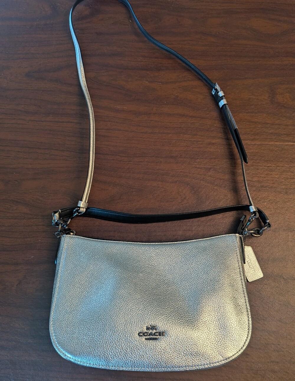 New Vintage Y2K Coach Chelsea Signature Crossbody Silver Grain Leather Purse Bag